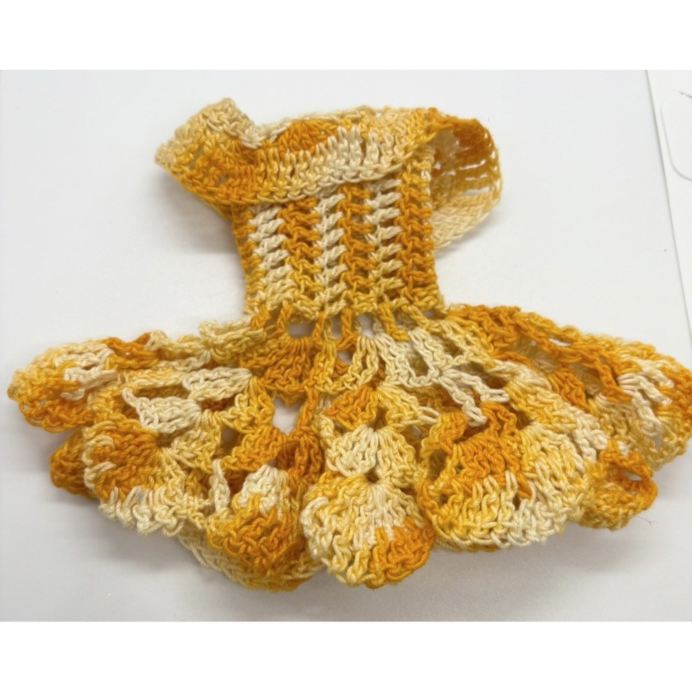 Barbie Doll Handmade Crochet Dress Yellow Orange‎ Vintage 60s/70s Retro Cute